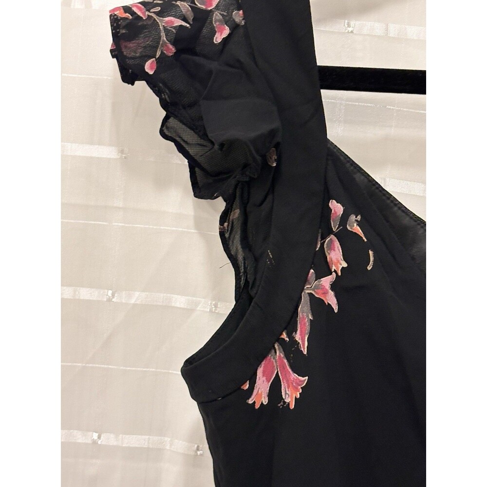 Evan Picone Black Floral Midi Dress Size 16 Ruffle Strap Evening Party - Picture 5 of 6